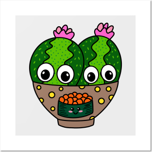 Cute Cactus Design #279: Cute Cacti In Fish Egg Sushi Bowl Posters and Art